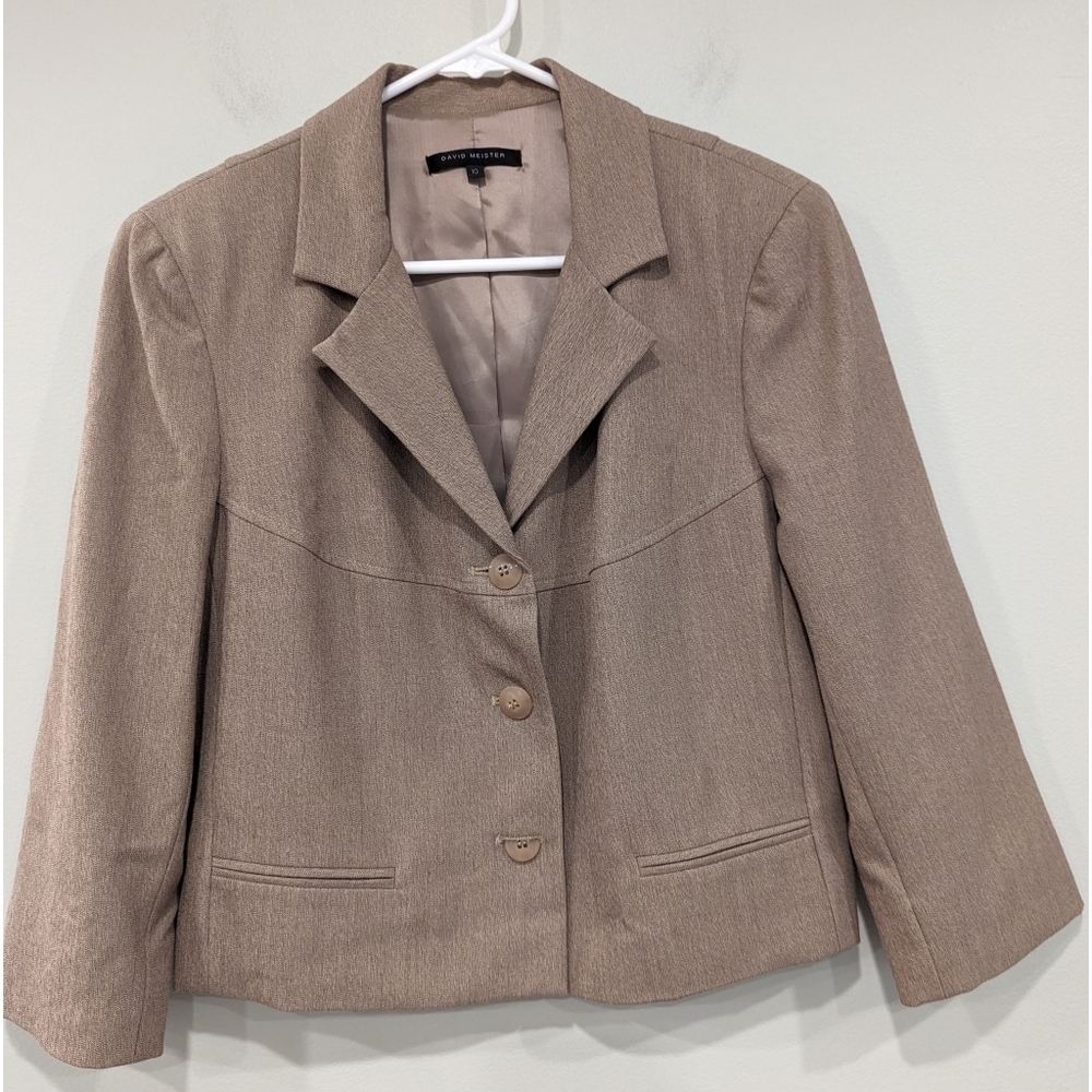 David Meister Tan Brown Three Button Blazer Size 10